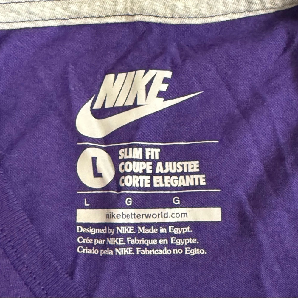 Nike Purple Logo Tee L | Slim Fit Activewear Shirt Casual Workout Top - Picture 4 of 7